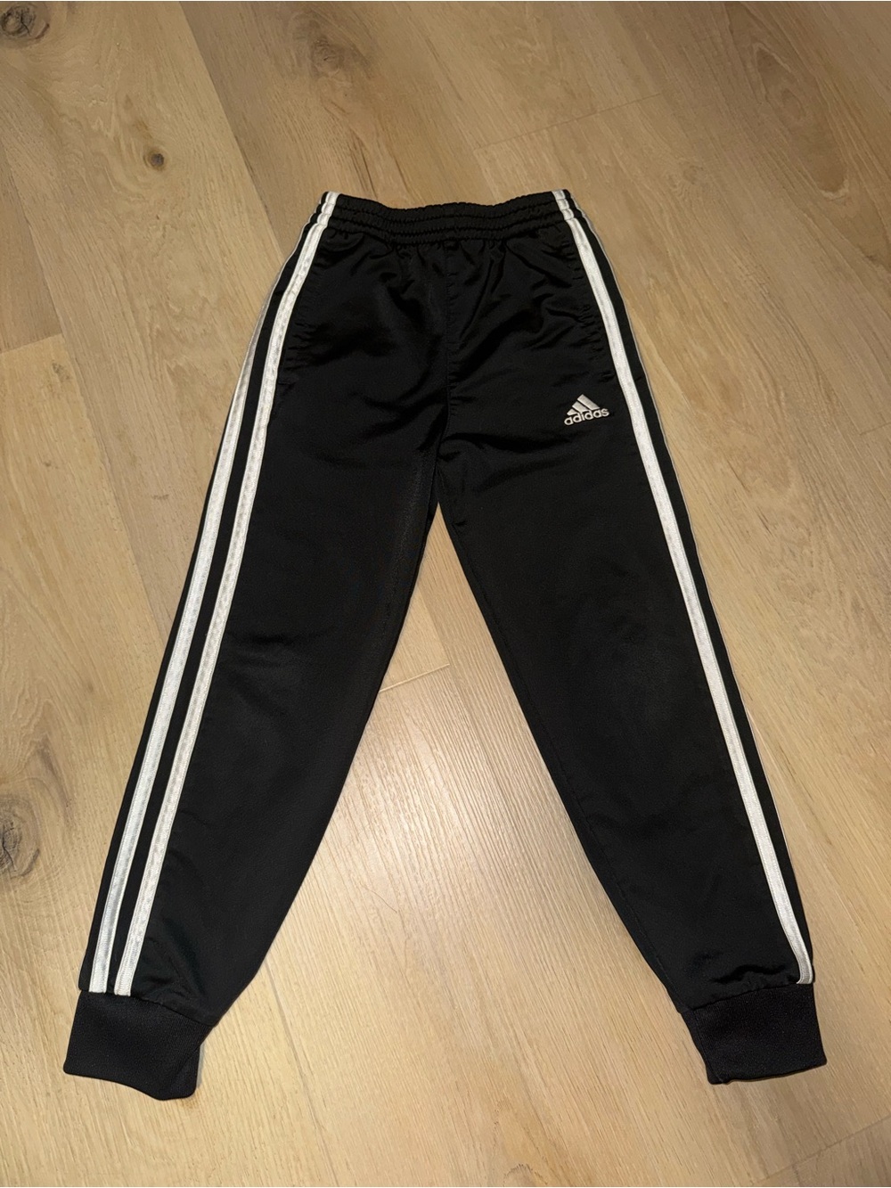 Adidas Kids Black Track Pants with White Stripes